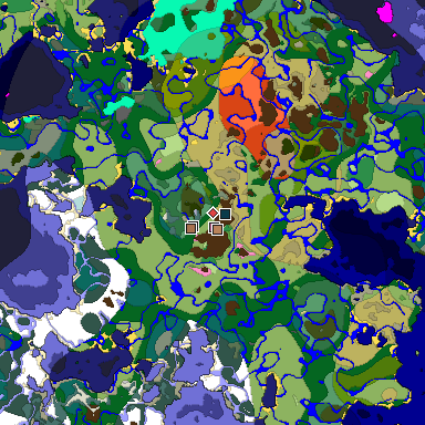 Predicted biome map of Java 1.21.4 seed 5253903923915546109 around estimated spawn
