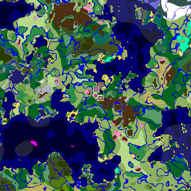 Predicted biome map of Java 1.21.4 seed -1973899060285950562 around estimated spawn