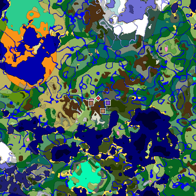 Predicted biome map of Java 1.21.4 seed -2292128595549983776 around estimated spawn