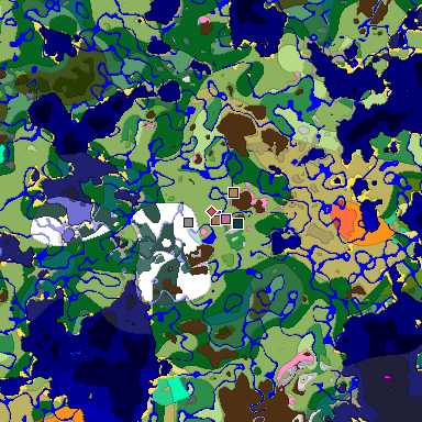 Predicted biome map of Java 1.21.4 seed 2516430089351549937 around estimated spawn
