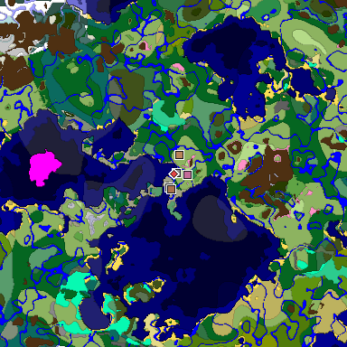Predicted biome map of Java 1.21.4 seed -7206088415433219187 around estimated spawn