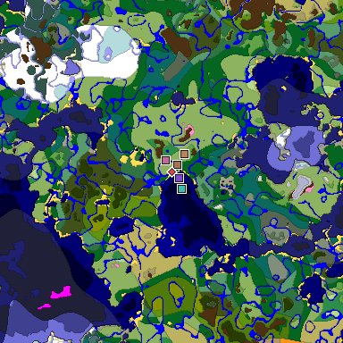 Predicted biome map of Java 1.21.4 seed 2473136620747759109 around estimated spawn