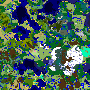 Predicted biome map of Java 1.21.4 seed 7972891009786919452 around estimated spawn