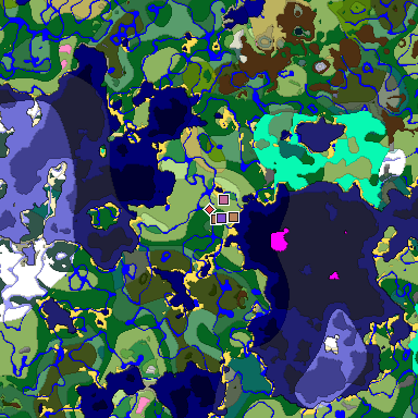 Predicted biome map of Java 1.21.4 seed -2983420153803516481 around estimated spawn