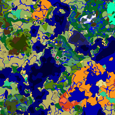 Predicted biome map of Java 1.21.4 seed -398954469098576720 around estimated spawn