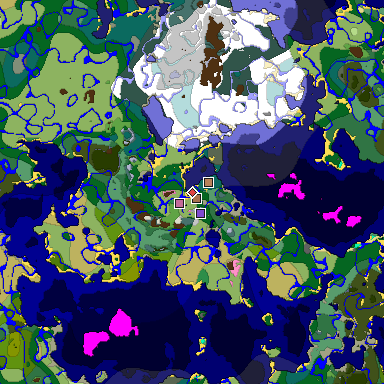 Predicted biome map of Java 1.21.4 seed -9222292304300008033 around estimated spawn