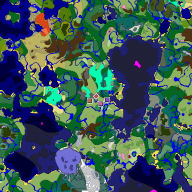 Predicted biome map of Java 1.21.4 seed 2400583011178202897 around estimated spawn