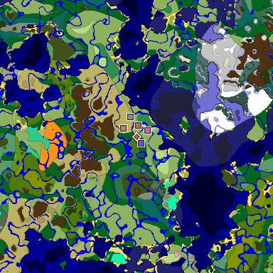 Predicted biome map of Java 1.21.4 seed 1207203860264325028 around estimated spawn