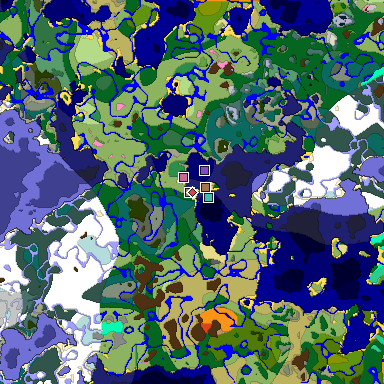 Predicted biome map of Java 1.21.4 seed 9078725348113158375 around estimated spawn