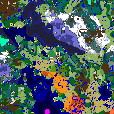 Predicted biome map of Java 1.21.4 seed 8515370767539633961 around estimated spawn