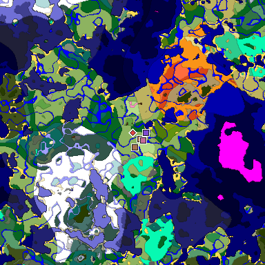 Predicted biome map of Java 1.21.4 seed 9185975317157645983 around estimated spawn