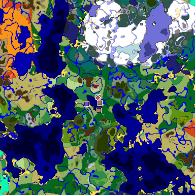 Predicted biome map of Java 1.21.4 seed 8542883667326145107 around estimated spawn