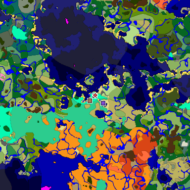 Predicted biome map of Java 1.21.4 seed 7188542813151181302 around estimated spawn