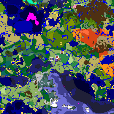 Predicted biome map of Java 1.21.4 seed -4341276247079591107 around estimated spawn