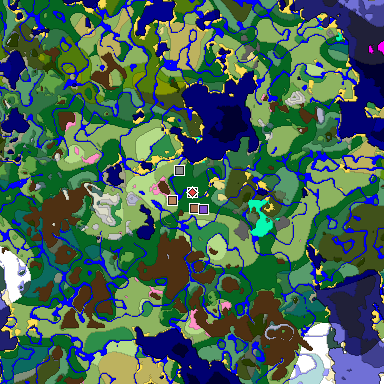 Predicted biome map of Java 1.21.4 seed -9071036206067309636 around estimated spawn