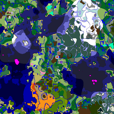 Predicted biome map of Java 1.21.4 seed 7008890333727090565 around estimated spawn