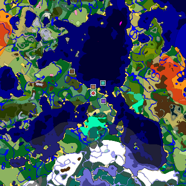 Predicted biome map of Java 1.21.4 seed 2915060810704160446 around estimated spawn