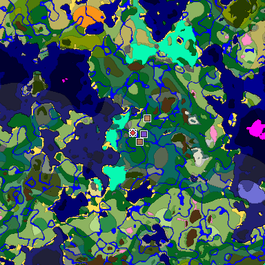 Predicted biome map of Java 1.21.4 seed -3477735273367251236 around estimated spawn