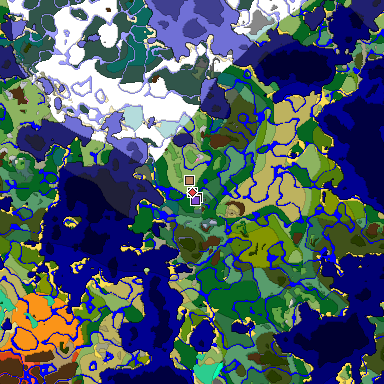 Predicted biome map of Java 1.21.4 seed -3908101982718326365 around estimated spawn