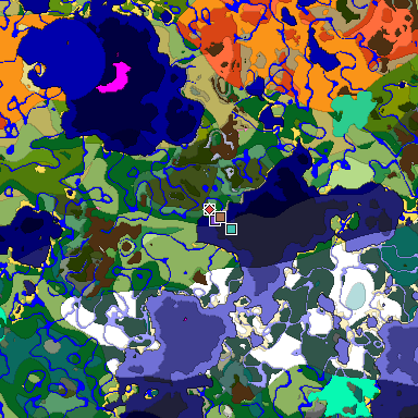 Predicted biome map of Java 1.21.4 seed 8210653661796950563 around estimated spawn