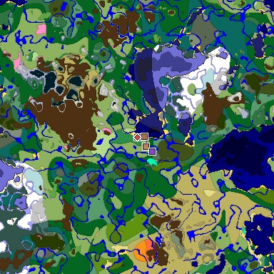 Predicted biome map of Java 1.21.4 seed 1033614870372543568 around estimated spawn