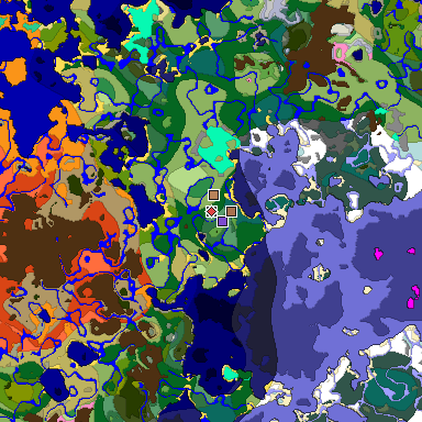 Predicted biome map of Java 1.21.4 seed -1156602165423967769 around estimated spawn