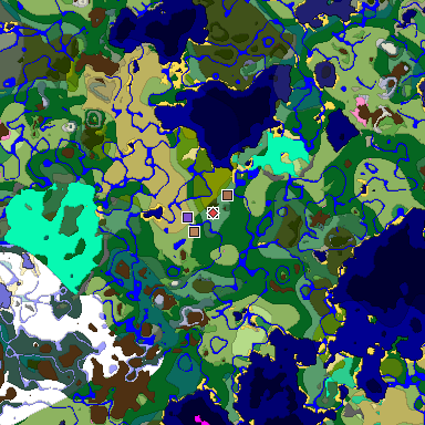 Predicted biome map of Java 1.21.4 seed 4124497809153404987 around estimated spawn