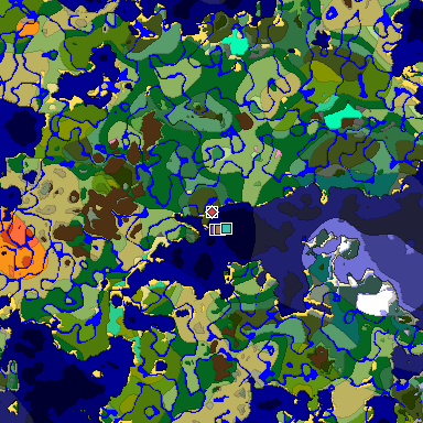 Predicted biome map of Java 1.21.4 seed -9143270126932026833 around estimated spawn