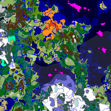Predicted biome map of Java 1.21.4 seed 476988849359432194 around estimated spawn
