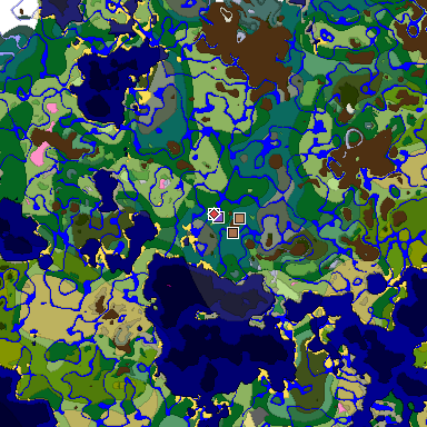 Predicted biome map of Java 1.21.4 seed 7750327383113753243 around estimated spawn