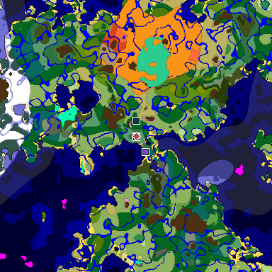 Predicted biome map of Java 1.21.4 seed -7008436788315881846 around estimated spawn