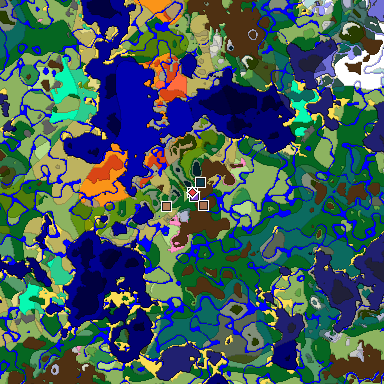 Predicted biome map of Java 1.21.4 seed -1573677818163635144 around estimated spawn