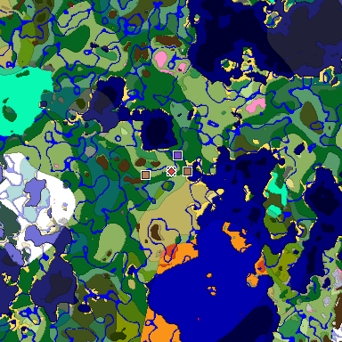 Predicted biome map of Java 1.21.4 seed 4372067767876952704 around estimated spawn