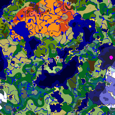Predicted biome map of Java 1.21.4 seed -2598825781149439870 around estimated spawn