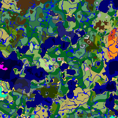 Predicted biome map of Java 1.21.4 seed -8665461471139220901 around estimated spawn