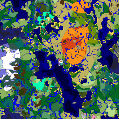 Predicted biome map of Java 1.21.4 seed -1409063435399768987 around estimated spawn