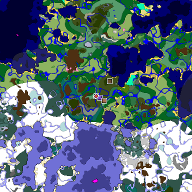 Predicted biome map of Java 1.21.4 seed 9041944529248624490 around estimated spawn