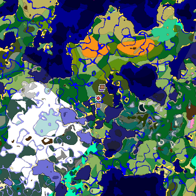 Predicted biome map of Java 1.21.4 seed 6066785300856645237 around estimated spawn
