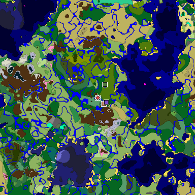 Predicted biome map of Java 1.21.4 seed 878720062048596378 around estimated spawn