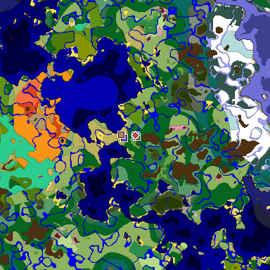 Predicted biome map of Java 1.21.4 seed -6563750142148178536 around estimated spawn