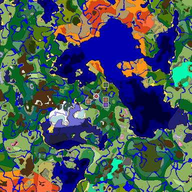 Predicted biome map of Java 1.21.4 seed 3513954357490359330 around estimated spawn