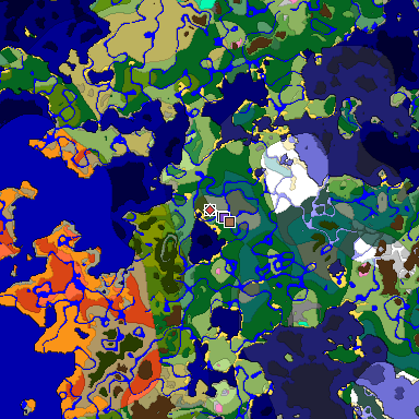 Predicted biome map of Java 1.21.4 seed 8573827224710865131 around estimated spawn