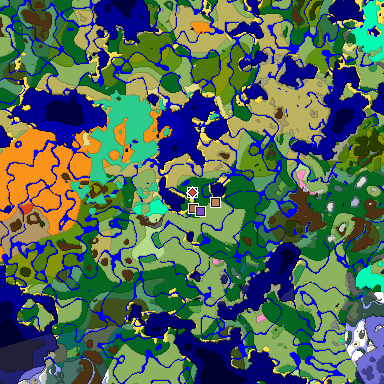 Predicted biome map of Java 1.21.4 seed -3420436944681615170 around estimated spawn