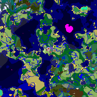 Predicted biome map of Java 1.21.4 seed 3668556967269787299 around estimated spawn