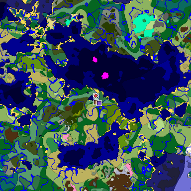 Predicted biome map of Java 1.21.4 seed -686615739455204409 around estimated spawn