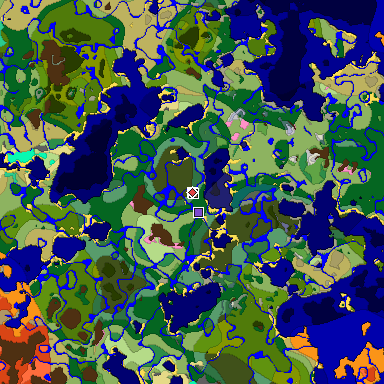 Predicted biome map of Java 1.21.4 seed 1292994765620865781 around estimated spawn