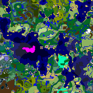 Predicted biome map of Java 1.21.4 seed -3890765748552152734 around estimated spawn