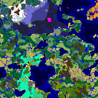 Predicted biome map of Java 1.21.4 seed -4291163572185239076 around estimated spawn
