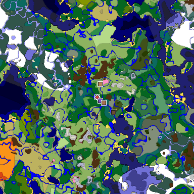 Predicted biome map of Java 1.21.4 seed 6827563187311011772 around estimated spawn