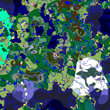 Predicted biome map of Java 1.21.4 seed 4429850526568155326 around estimated spawn